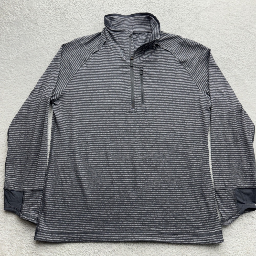 Lululemon Metal Vent Tech 1/2 Zip 2.0 Pullover Grey Striped Mens XL Thumbholes‎